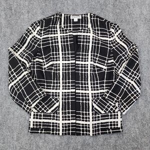 Pendelton Blazer Womens 6 Black White Windowpane Plaid Silk Open Front Career